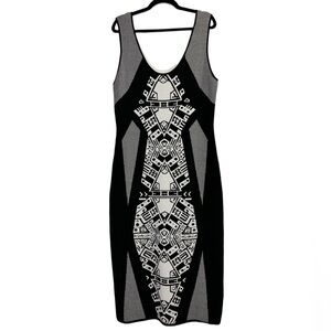 Cluny black & white geometric pattern bodycon sleeveless knit maxi dress